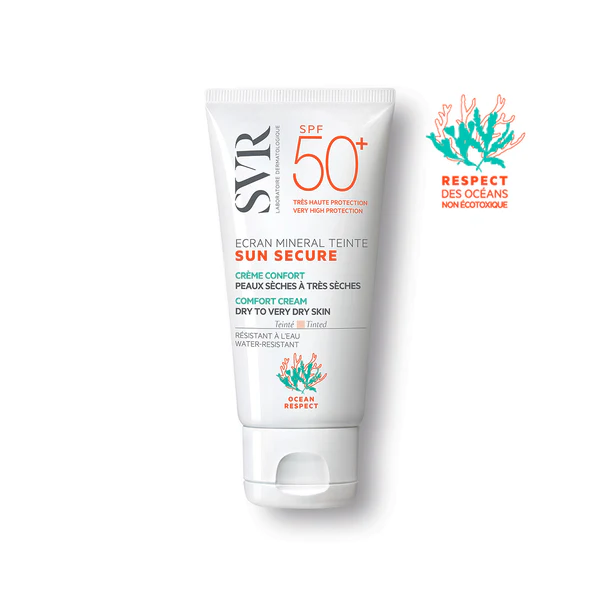 Crème solaire minérale teintée visage SVR Sun Secure Écran Minéral SPF50+.
