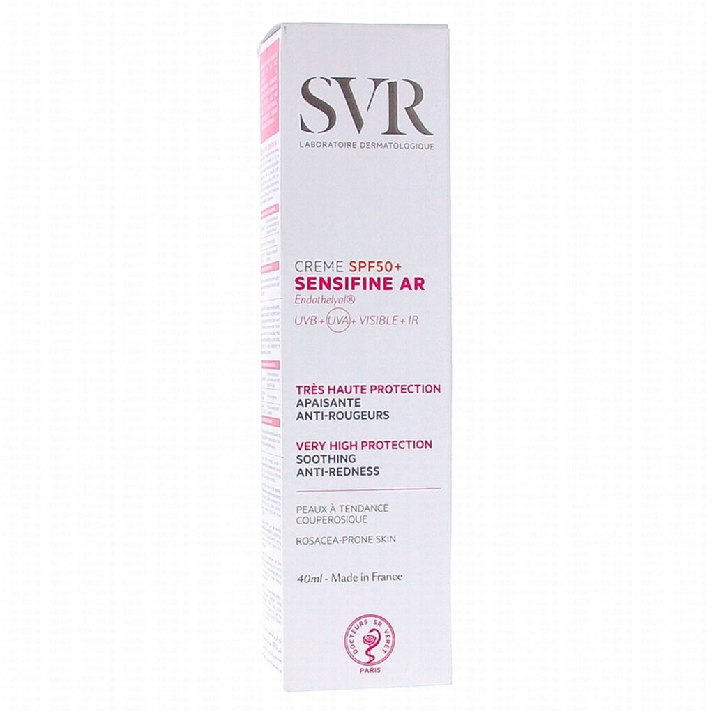 SVR Sensifine AR Crème SPF50+ 50 ml est une très haute protection solaire (filtres UVA et UVB) apaisante anti-rougeurs qui protège, hydrate et apaise.