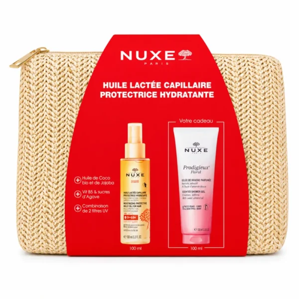NUXE - HUILE LACTEE CAPILLAIRE PROTECTRICE HYDRATANTE + GELLEE DE DOUCHE 100ML ET TROUSSE OFFERTES