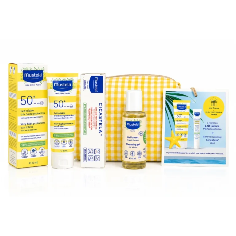 mustela-trousse-jaune-lait-solaire-100mlcicastela-creme-reparatrice-40mlgel-lavant-bio-45ml_Bpharma tunisie